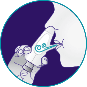 Diagram of blowing into the XHANCE mouthpiece