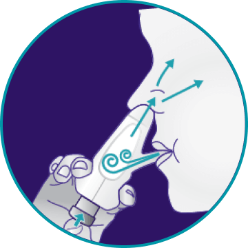 Diagram of blowing XHANCE into the nasal passage