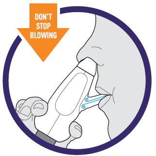 Diagram of blowing into the XHANCE mouthpiece